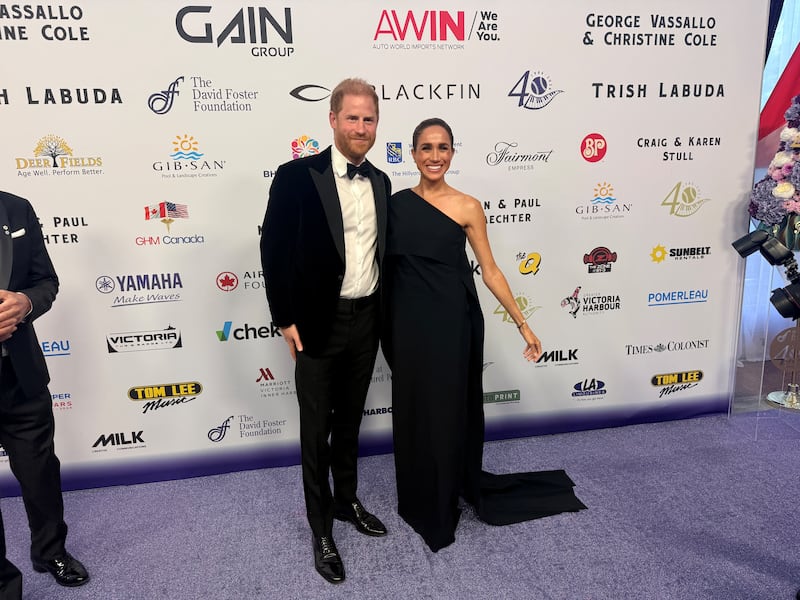 Prince Harry and Meghan Markle attend the David Foster Foundation’s 40th anniversary gala in Victoria on Friday, Aug. 7, 2026. (Megan Yamoah)