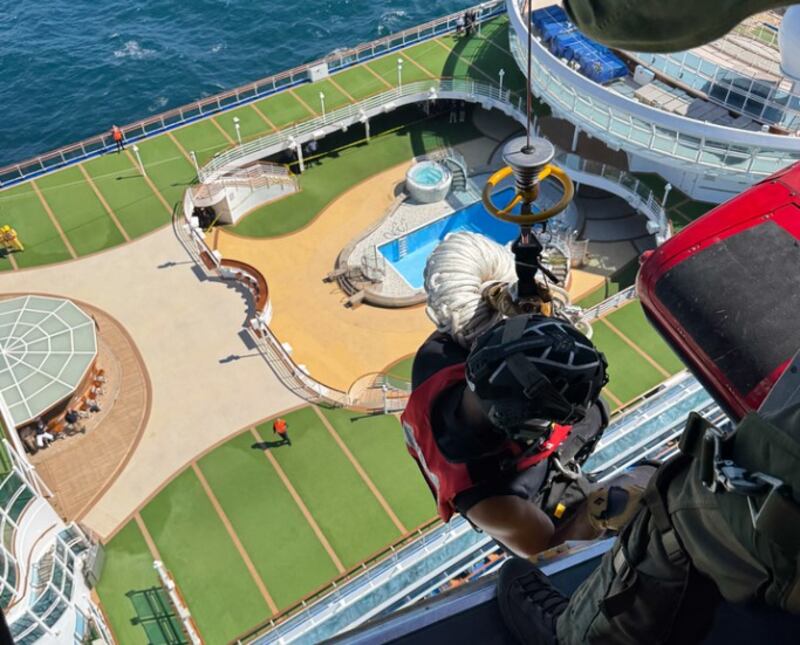 A Cormorant helicopter was dispatched to the vessel from 19 Wing Comox, while a U.S. Coast Guard Dolphin helicopter was dispatched from Port Angeles, Wash. (Royal Canadian Air Force/U.S. Coast Guard)