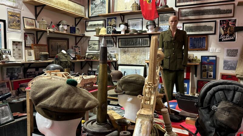 Hundreds of artifacts, including uniforms, memorabilia and photographs are pictured at the  Carleton County Military Museum in Jacksontown, N.B. (Avery MacRae / CTV Atlantic)