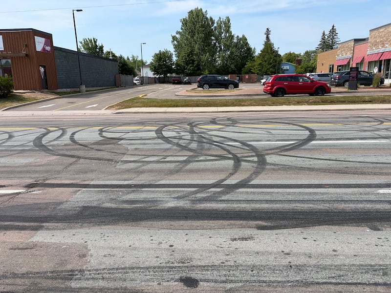 Tire marks are pictured on Mountain Road in Moncton, N.B. (Derek Haggett/CTV Atlantic)