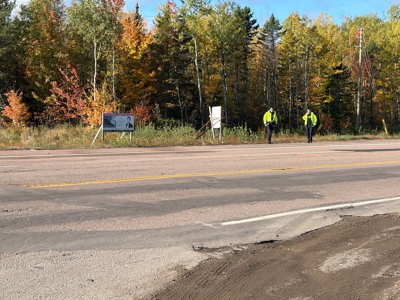 An RCMP crash reconstruction team is pictured on Berry Mills Road in Moncton, N.B., the morning of Oct. 6, 2026. (Derek Haggett/CTV Atlantic)