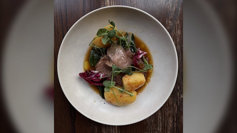 A plate of food is pictured.