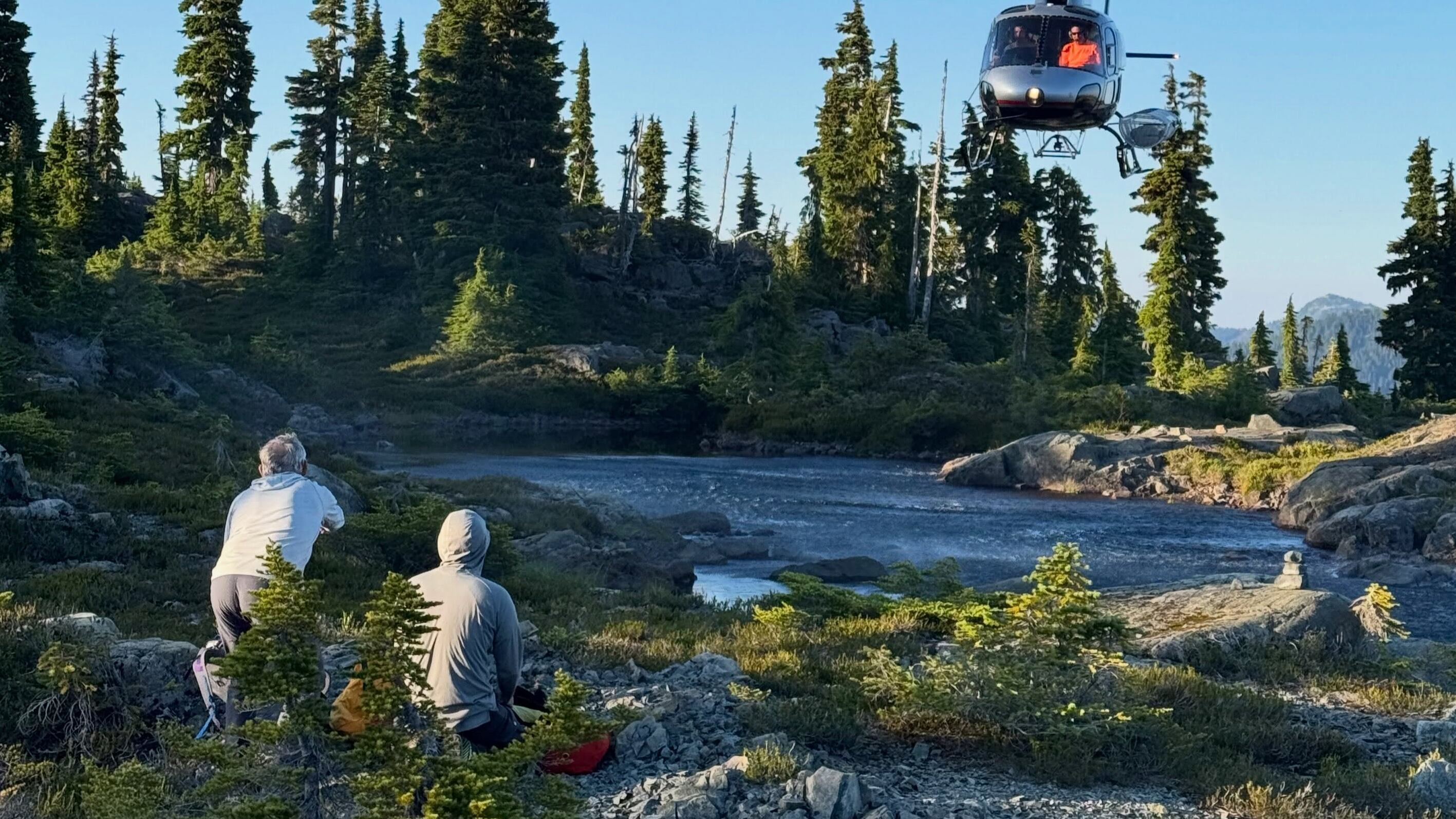 Search and rescue volunteers use a helicopter to search Strathcona Park for Keshav Jindal. (Comox Valley Search and Rescue)