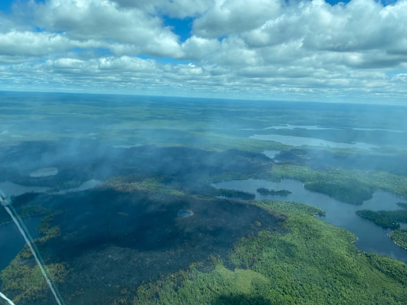 The area affected by the Mooseland Road wildfire in Nova Scotia is pictured from above. (Courtesy of the N.S. DNR)