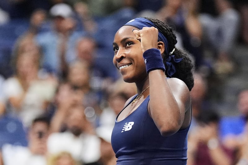 Coco Gauff of the United States reacts after winning her match against Zeynep Sonmez of Turkey during the first round of the U.S. Open tennis championships in New York on Sept. 1, 2026. (Frank Franklin II / AP Photo)