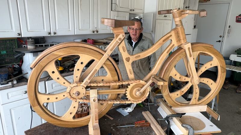Anton Koch is creating a full-sized, rideable bicycle made of wood