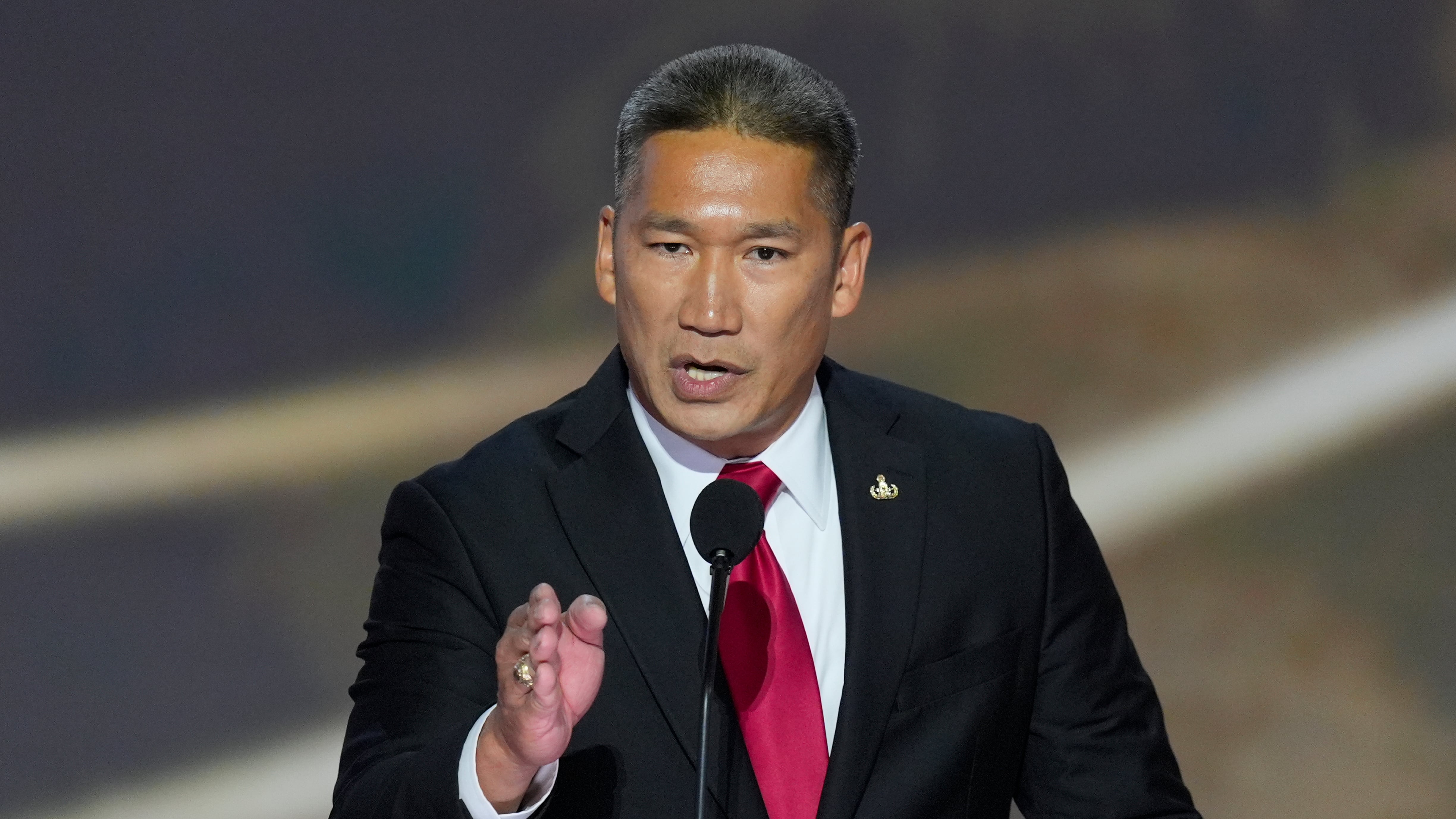 Hung Cao speaks during the second day of the Republican National Convention in Milwaukee on July 16, 2024. (J. Scott Applewhite / AP Photo)