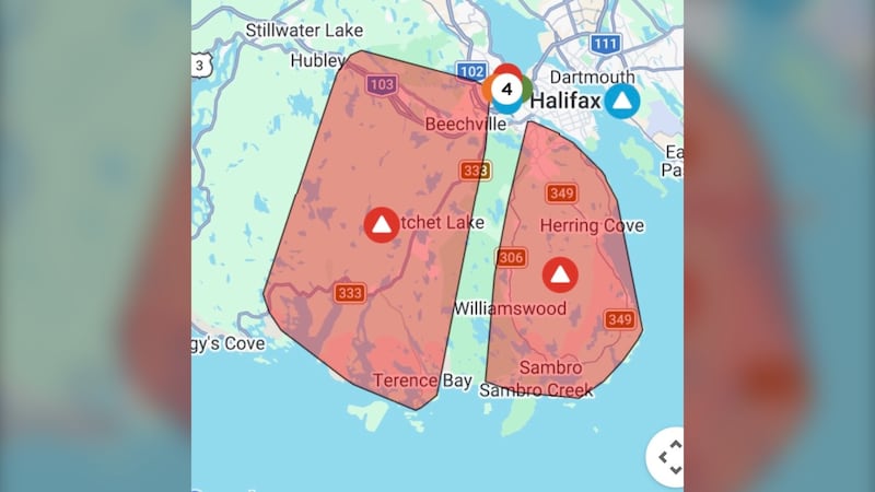 A power outage map is pictured.