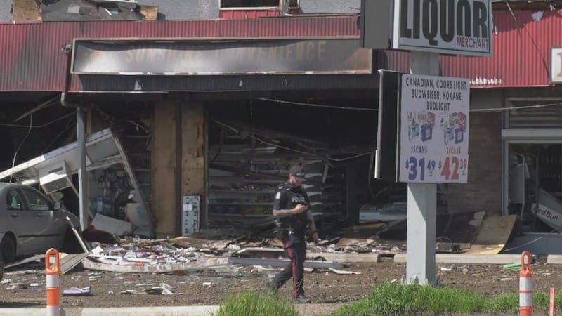 The aftermath of a fatal explosion and fire at an apartment building at 82 Street and 132 Avenue. (Brandon Lynch/CTV News Edmonton)