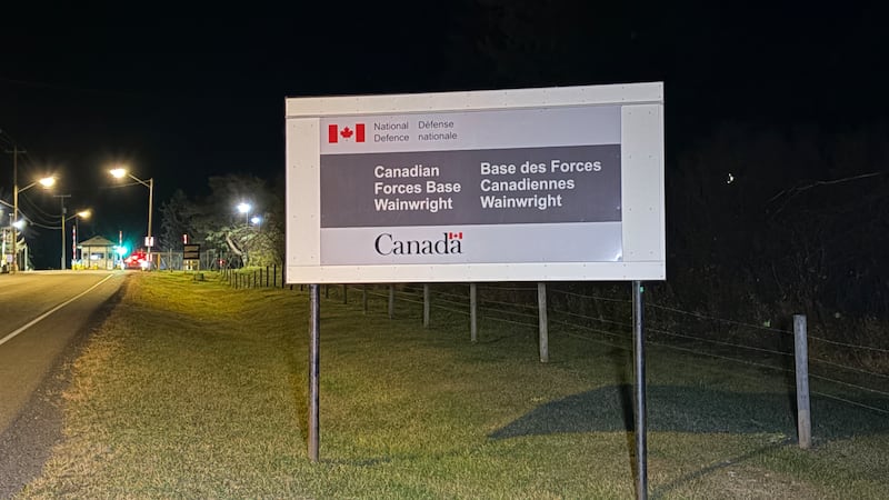 The Canadian Forces Base Wainwright entrance on Oct. 17, 2026. (Sean McClune/CTV News Edmonton)