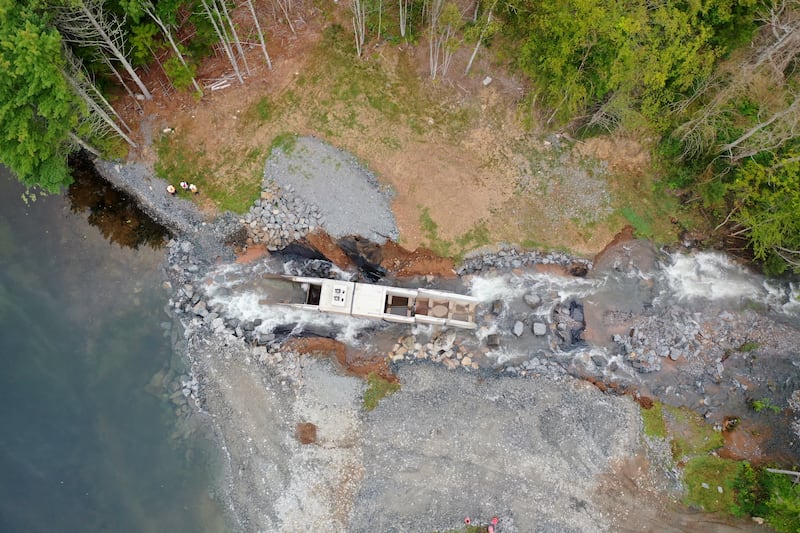 On Sept. 2 emergency officials, engineers, and contractors responded to a breach at the Dares Lake dam in Lunenburg, N.S., which serves as the town’s drinking water source. (Submitted)