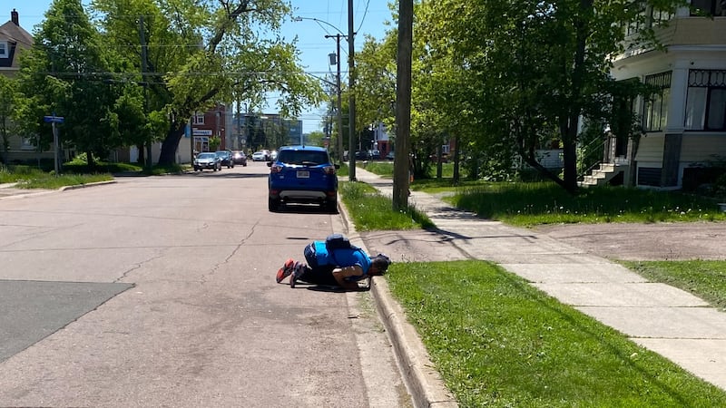A suspected drug user is seen in Moncton, N.B., on June 4, 2026. (Derek Haggett/CTV News Atlantic)