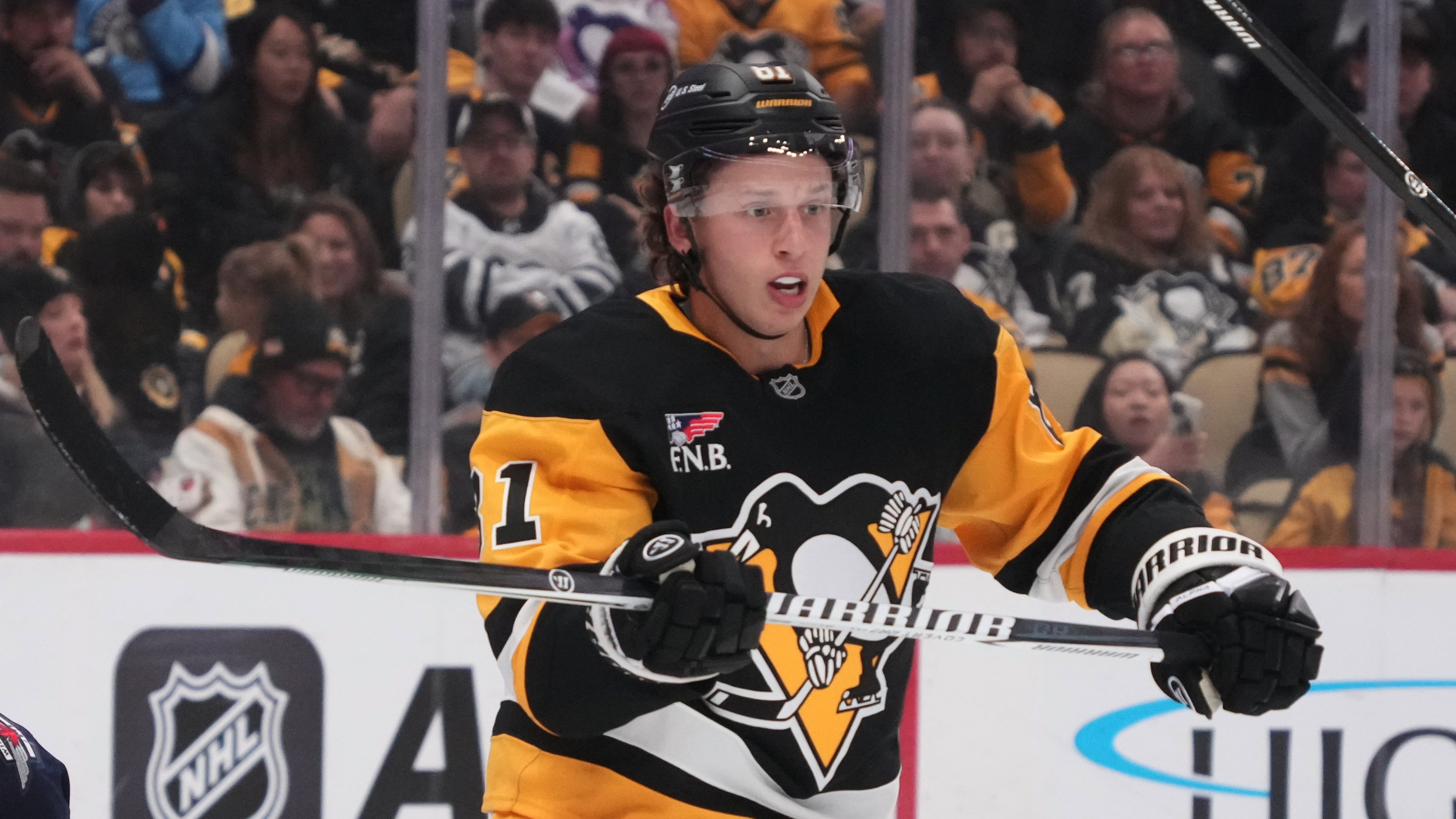 Pittsburgh Penguins' Ben Kindel skates during the third period of an NHL hockey game against the Winnipeg Jets in Pittsburgh on Oct. 5, 2026. (Gene J. Puskar / AP Photo)