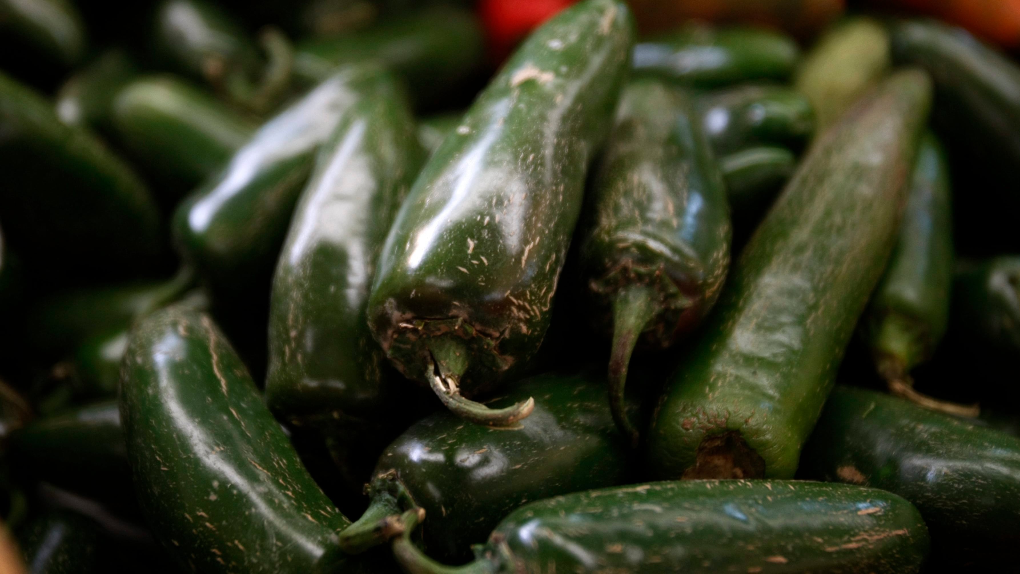 Jalapeno peppers sit for sale in a market in Mexico City on July 25, 2008. (Gregory Bull / AP Photo)