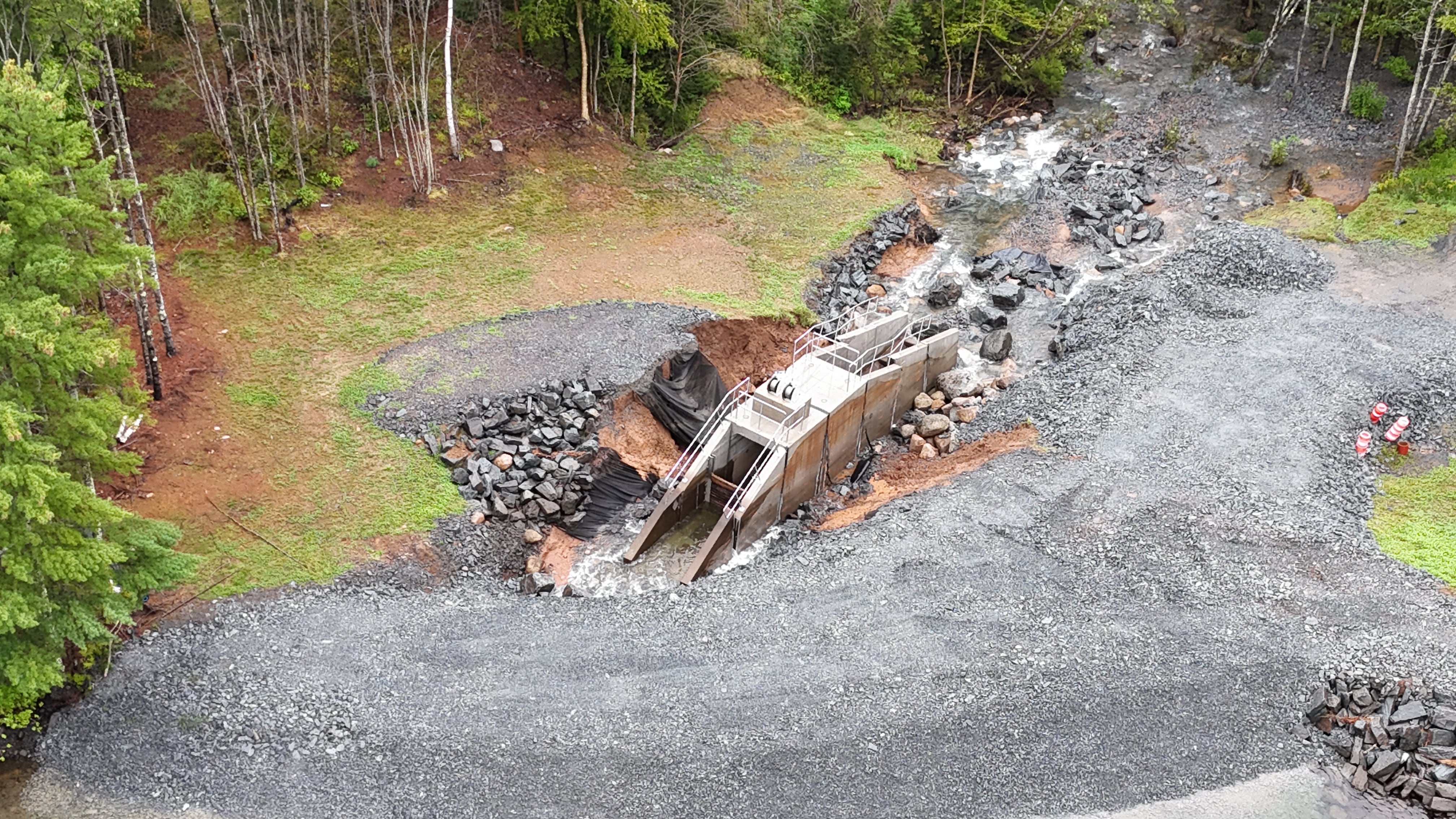 The Dares Lake Dam is pictured in Lunenburg, N.S., on Sept. 4, 2026, following a breach on Sept. 2, 2026. (Submitted)