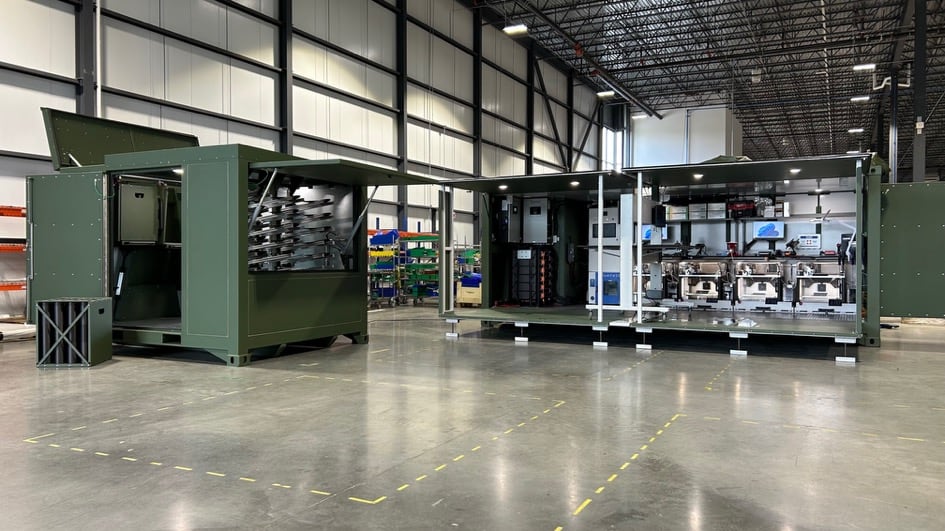 The StarForge system is housed in shipping containers that can be delivered pre-loaded with the latest drone and counter-drone designs, as well as the materials needed to produce them. (Sentinel Advanced Military Solutions)
