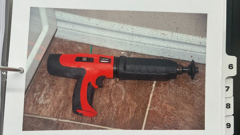 Photos of this nail gun was shown to the jury at a murder trial in Saint John, N.B., on June 11, 2026. (Court exhibit/New Brunswick Court of King's Bench)