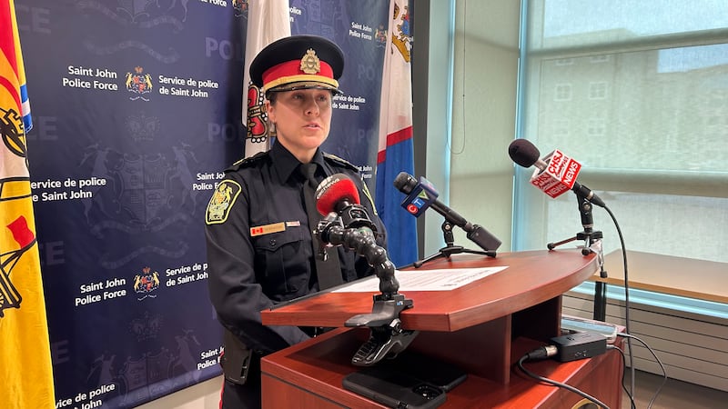 Saint John Police Force Staff Sgt. Shawna Fowler gives a statement at a news conference on June 24, 2026. (Avery MacRae/CTV News Atlantic)