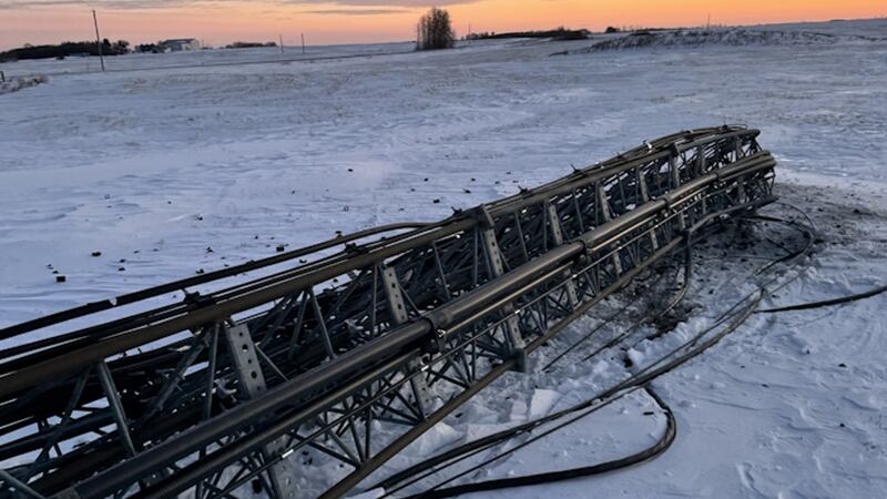 The Telus tower near Daysland, Alta. was vandalised on Dec. 21, 2025. (Source: Telus)