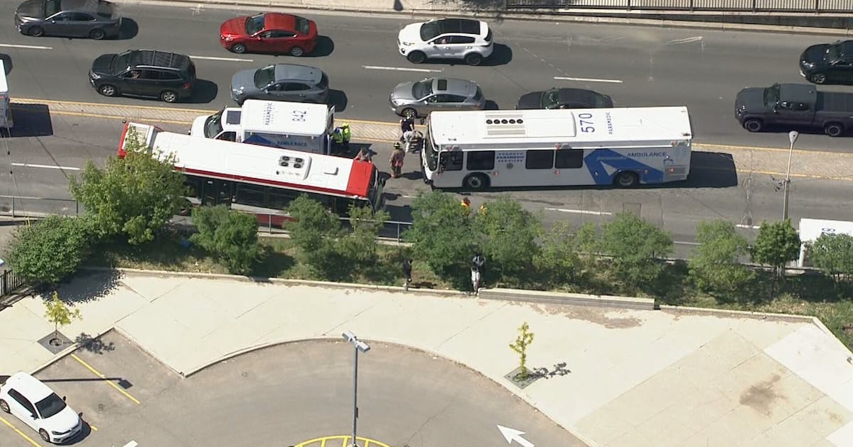 13 in hospital after crash involving 2 TTC buses in Toronto’s west end
