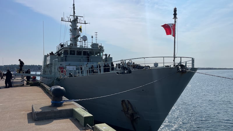 HMCS Edmonton is seen in Halifax Harbour on July 7, 2026. (Carl Pomeroy/CTV News Atlantic)