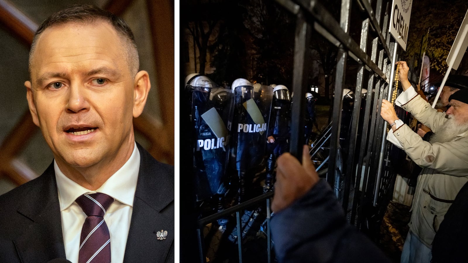 Polish President Karol Nawrocki and protesters gathered outside the headquarters of the Poland's Constitutional Court in a combination