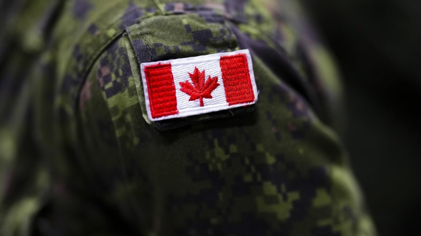 A Canadian soldier takes part in an announcement regarding the arrival of new ambulance variants to the armoured combat support vehicle fleet at Garrison Petawawa in Petawawa, Ont., on Thursday, Oct. 19, 2023. THE CANADIAN PRESS/Sean Kilpatrick