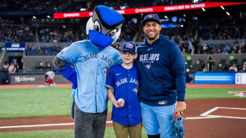Blake Savage is pictured with Toronto Blue Jay George Springer. (Source: Toronto Blue Jays)