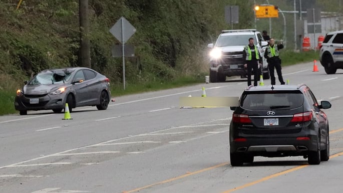 The scene of the collision in the 26000 block of Lougheed Highway in Maple Ridge, B.C.