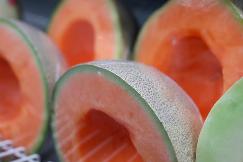 Cantaloupe halves are displayed for sale at a supermarket in New York on Dec. 12, 2023. (The Canadian Press / AP-Mary Conlon)