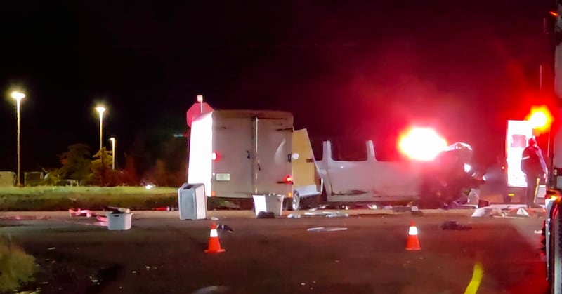 The scene of a head-on crash just outside Moncton, N.B., on Oct. 5, 2026. (Courtesy: Wade Perry)