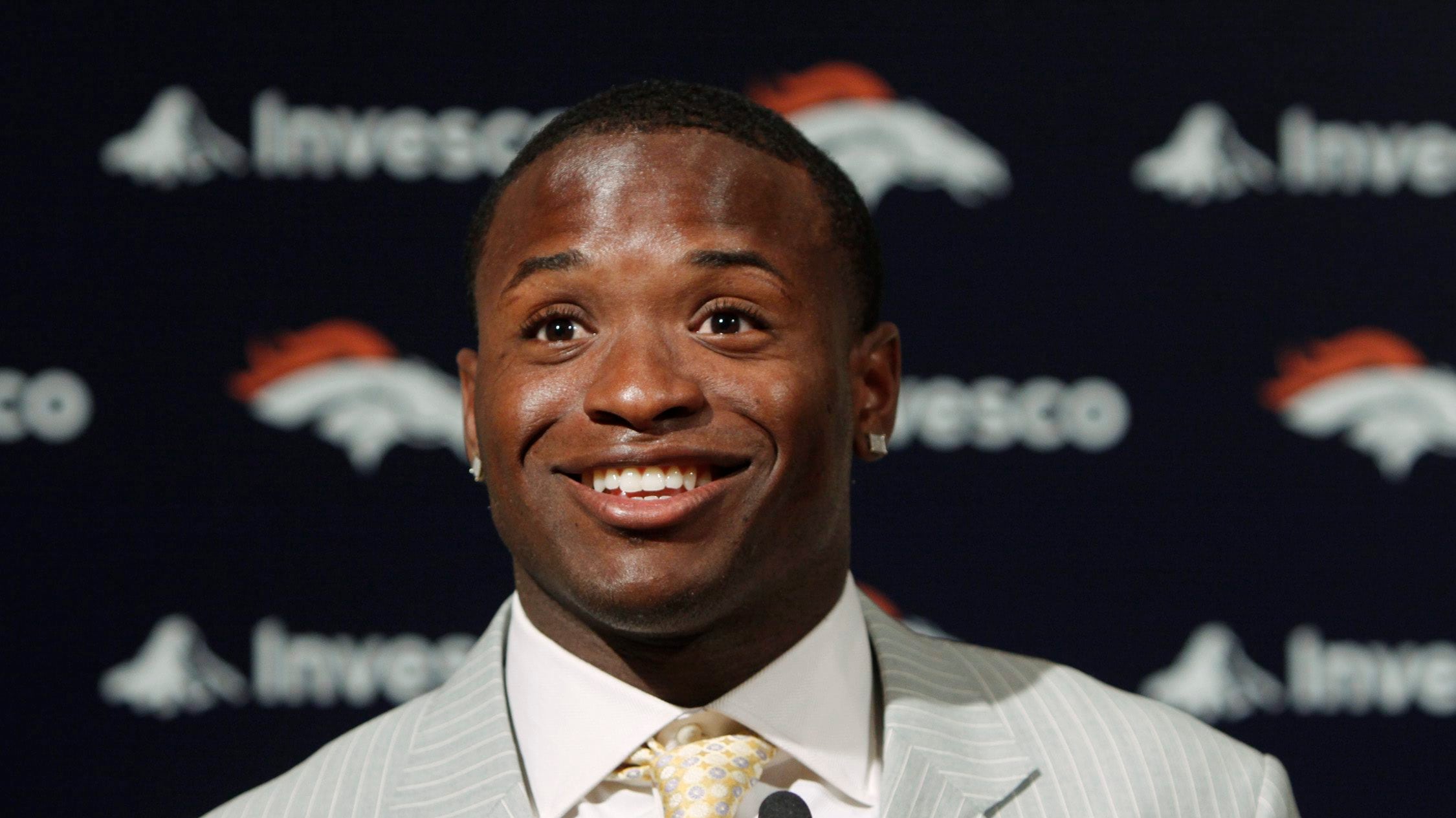 Alphonso Smith talks to the media in Englewood, Colo., on April 26, 2009. (Ed Andrieski / AP Photo)