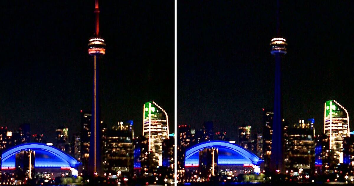 Der CN Tower dimmt seine Lichter, um dem getöteten Torontoer Polizisten ...