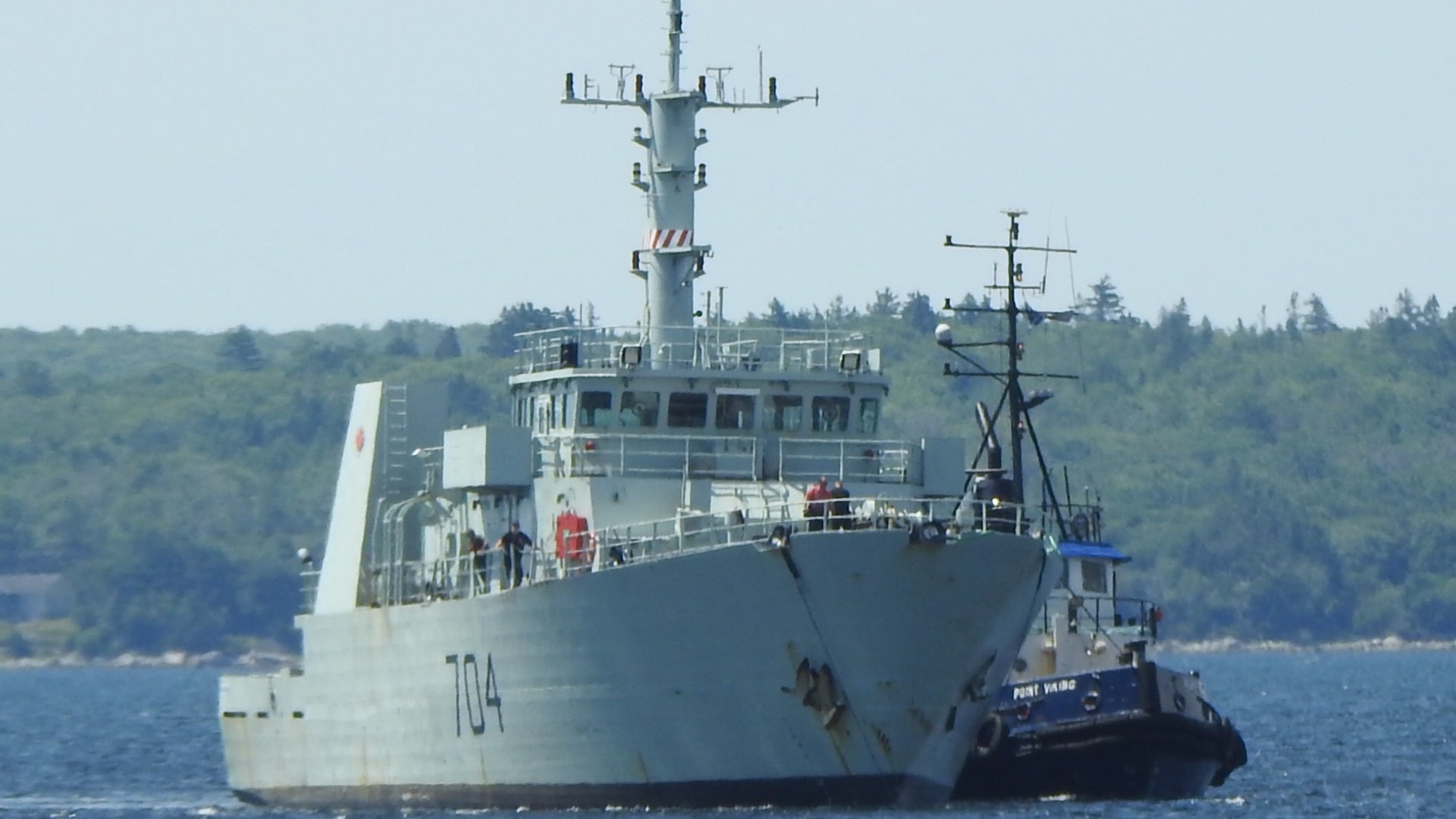 One of the retired Kingston-class vessels near Shelburne, N.S., in July 2026.