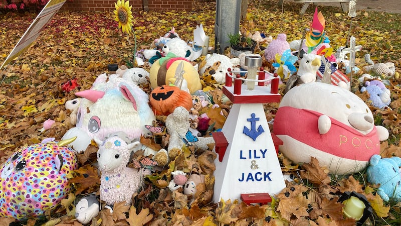 A memorial for the missing Sullivan children is pictured outside the RCMP detachment in Stellarton, N.S., on Oct. 29, 2025. (Jim Kvammen/CTV Atlantic)