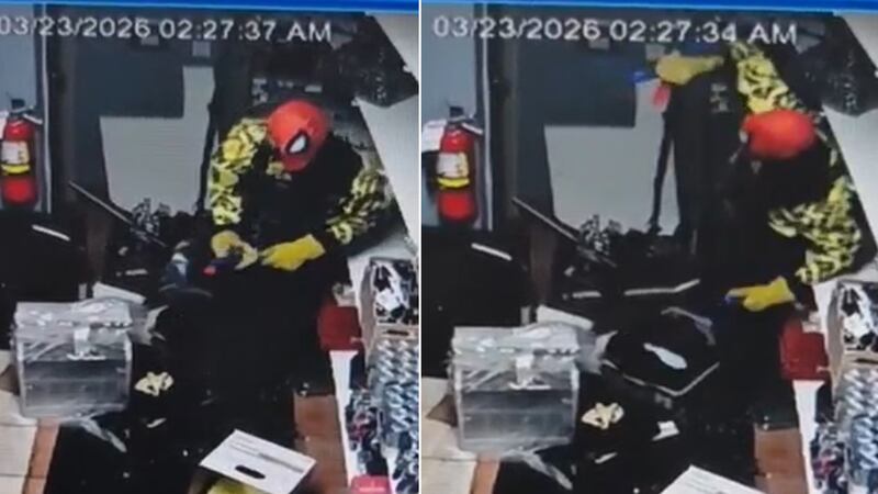 Mounties say a man in a Spider-Man mask broke into a Leduc cigar shop on March 23, 2026 and stole cash and merchandise. (Credit: RCMP)