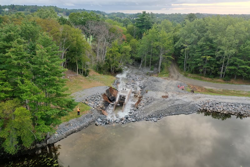On Sept. 2 emergency officials, engineers, and contractors responded to a breach at the Dares Lake dam in Lunenburg, N.S., which serves as the town’s drinking water source. (Submitted)