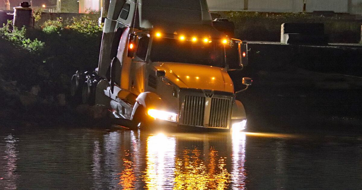 Stolen semi-truck driven into Fraser River after police chase