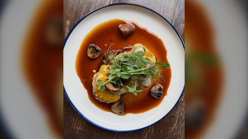 A plate of food is pictured.