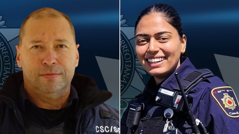 Correction Service of Canada officers Nicolae Serban (left) and Ramandeep Kaur Maan were killed in a crash while transporting an inmate on Aug. 6, 2026. (Correction Service of Canada)