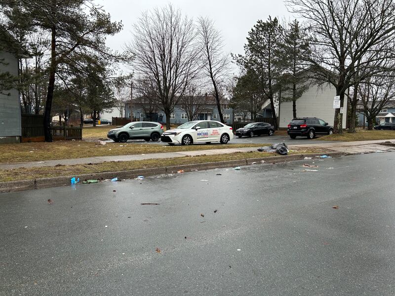 Garbage thrown around by high winds are pictured in Halifax on March 17, 2026. (Emma Convey/CTV Atlantic)