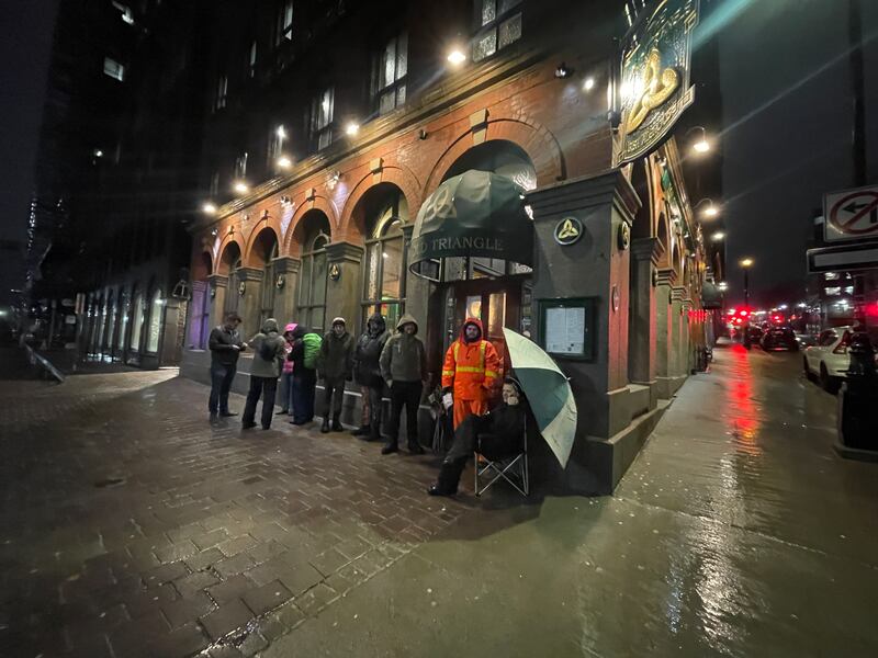 People line up early for St. Patrick’s Day celebrations outside outside the Old Triangle Irish Alehouse in Halifax on March 17, 2026. (Carl Pomeroy/CTV Atlantic)