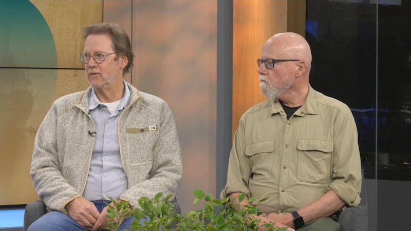 Jeffrey C. Domm and Jon Stone are pictured on the set of CTV Your Morning Atlantic.