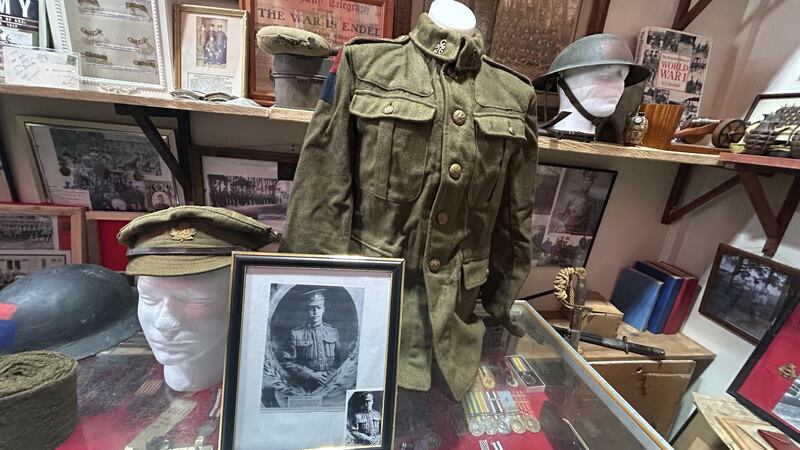 The First World War uniform worn by Burns Way, who fought as a member of the New Brunswick 26th Battalion, is pictured. (Avery MacRae / CTV Atlantic)