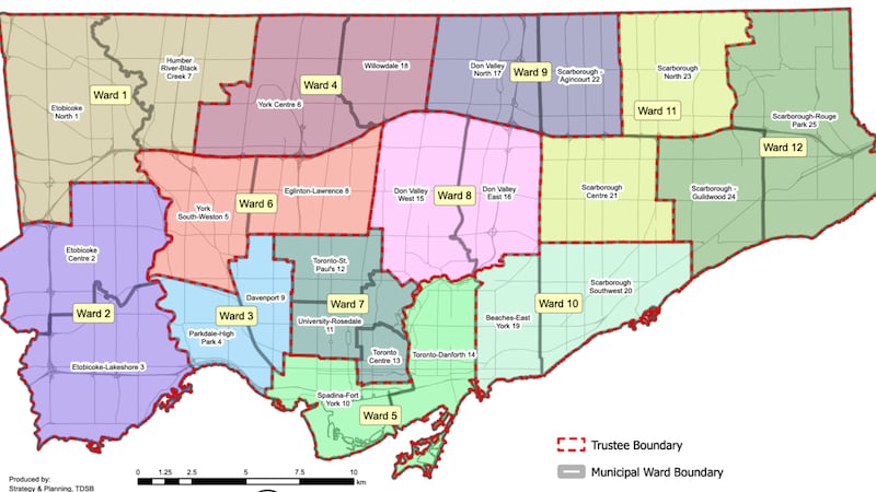 A look at the 12 new trustee wards of the Toronto District School Board