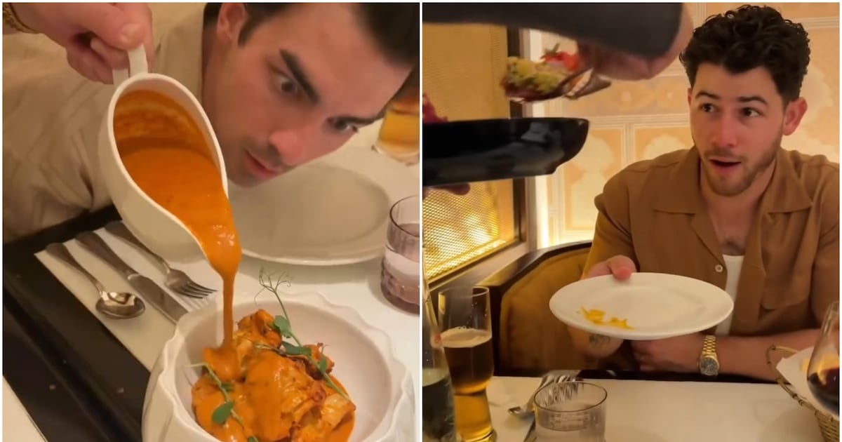 Photo: CP24 Joe Jonas (left) and Nick Jonas (right) eating at Adrak Yorkville on Aug. 6, 2026. (Instagram/Nick Jonas)