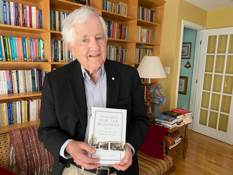 Author Donald Savoie is pictured with his book, 'Thanks for the Business.' (Derek Haggett/CTV News Atlantic)