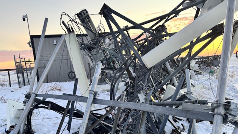 The Telus tower near Daysland, Alta. was vandalised on Dec. 21, 2025. (Source: Telus)