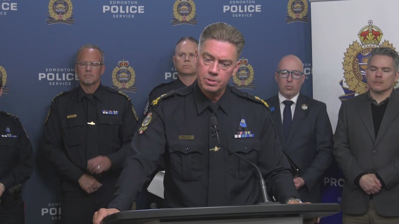 Edmonton Police Service Chief Warren Driechel addresses media after a stabbing at a gurdwara on Aug. 21, 2026. (Dave Mitchell/CTV News Edmonton)