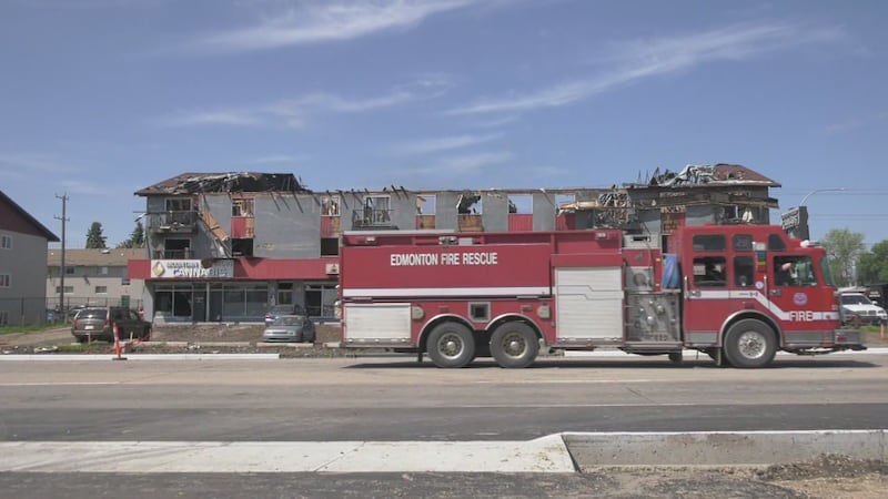 The aftermath of a fatal explosion and fire at an apartment building at 82 Street and 132 Avenue. (Brandon Lynch/CTV News Edmonton)